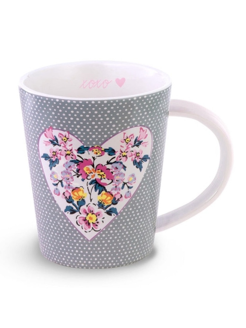 Vera Bradley Large Ceramic Gift Mug in Mon Amour Gray 16 Ounces, 5.4”W x 4.75”H